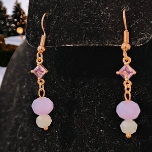 Elegant Earrings with Light Purple Gems and Glass Beads by Zee's Pieces